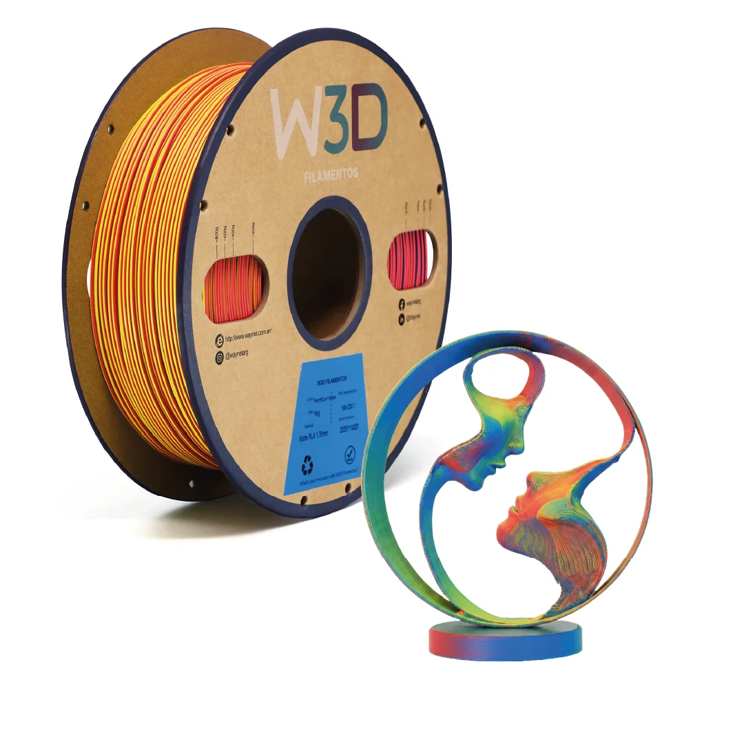 MATTE TRICOLOR ROJO-AZUL-AMARILLO (Matte Red-Blue-Yellow) PLA W3D FILAMENTO 3D 1.75MM 1KG 0104009