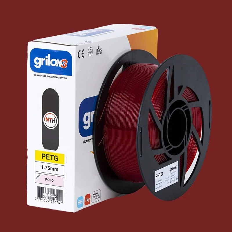ROJO CLEAR (translucido) PETG GRILON FILAMENTO 3D 1.75MM 1KG M77IRJ175CJ